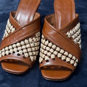 Tory Burch Brown and Cream Woven Heels